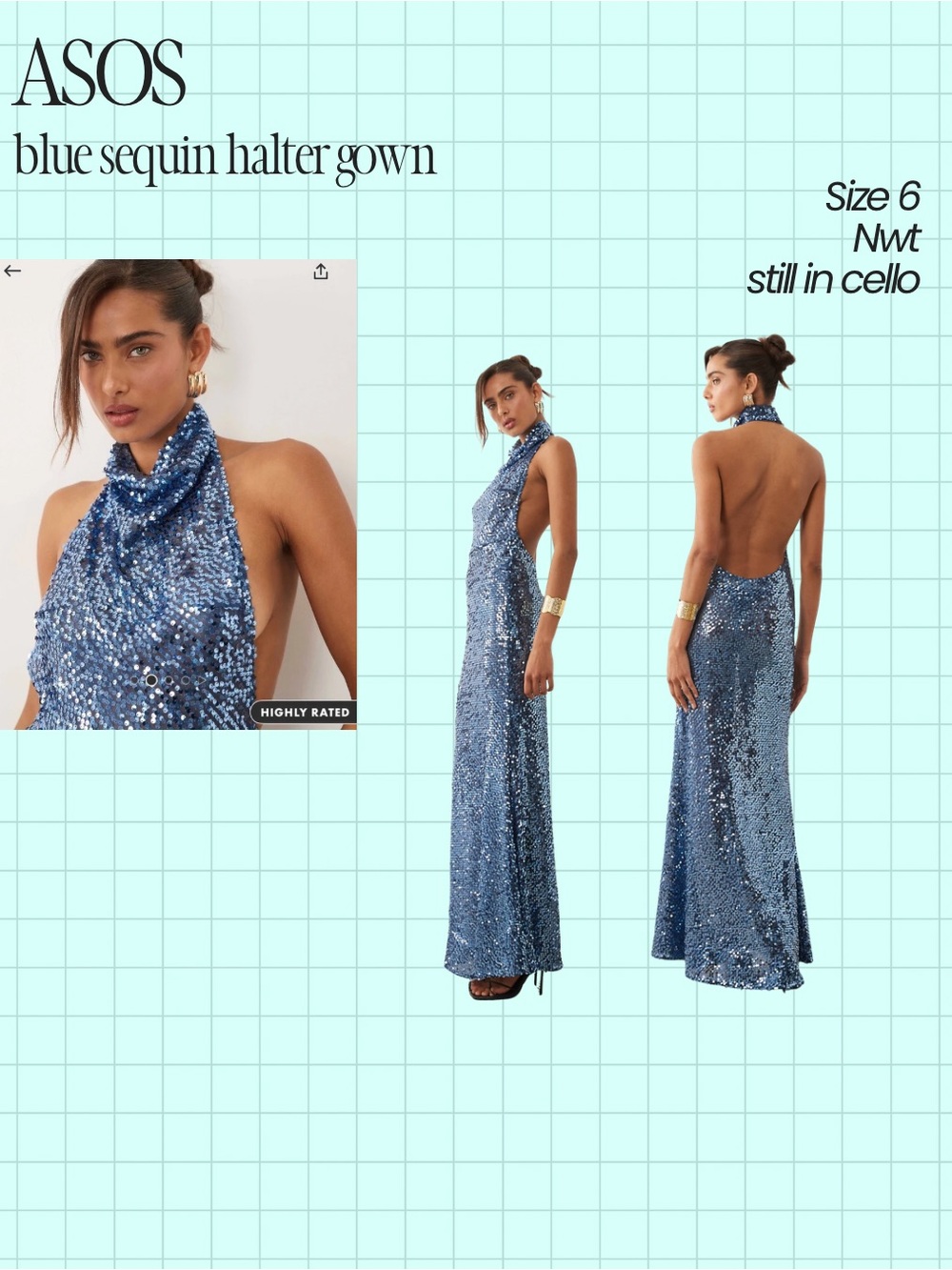 ASOS Blue Sequin Halter Maxi Dress